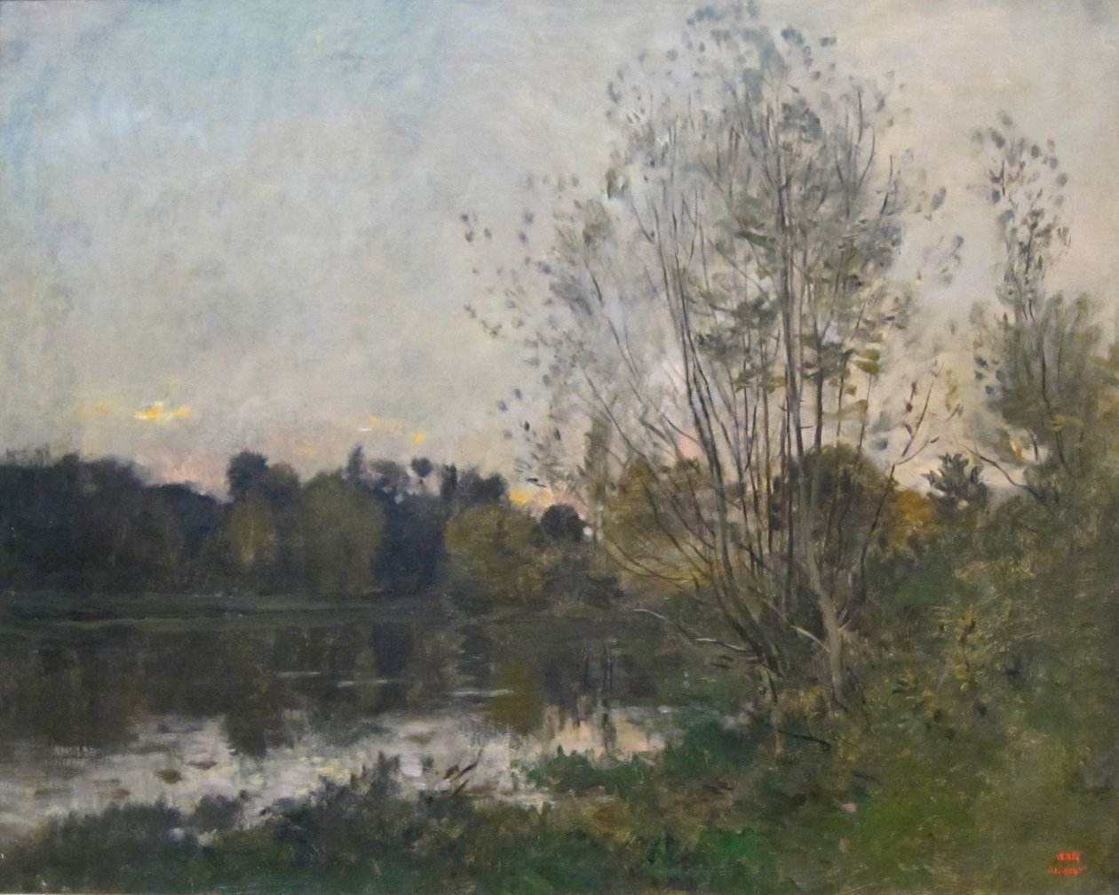Een meer in het bos bij zonsondergang door Charles Francois Daubigny
