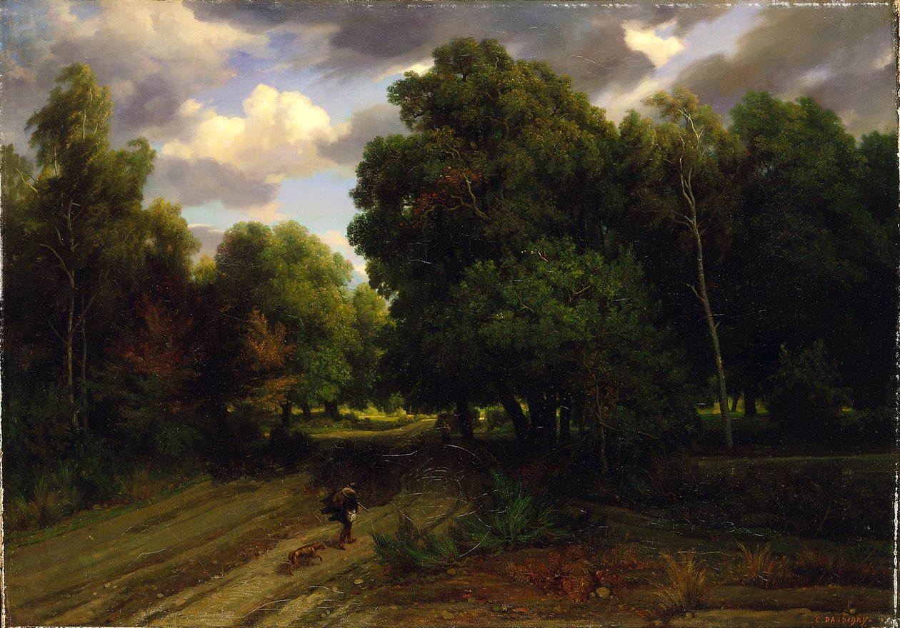 Het kruispunt van het adelaarsnest, bos van Fontainebleau door Charles Francois Daubigny