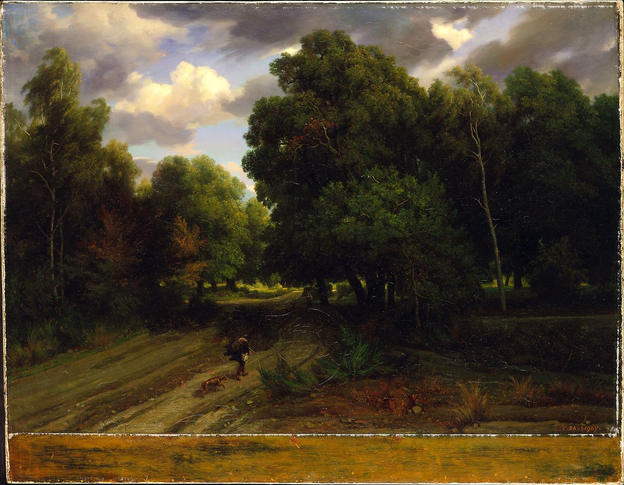 Het kruispunt van het adelaarsnest, bos van Fontainebleau door Charles Francois Daubigny
