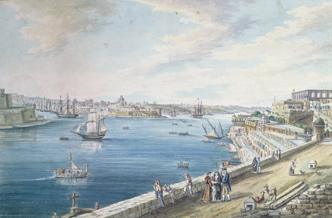 De Grote Haven, Valletta, Malta door Charles Frederick de Brocktorff