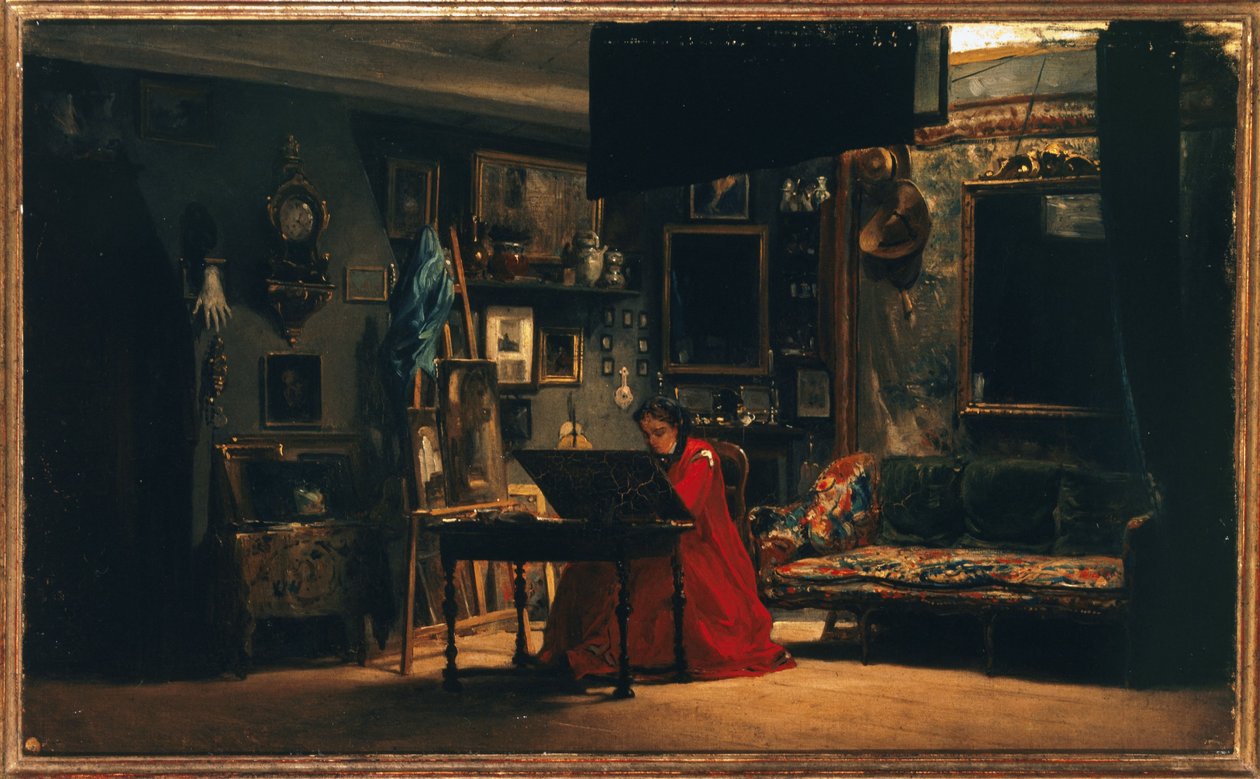 Prinses Mathilde (1820-1904) in haar atelier, rue de Courcelles, circa 1860 (olieverf op doek) door Charles Giraud