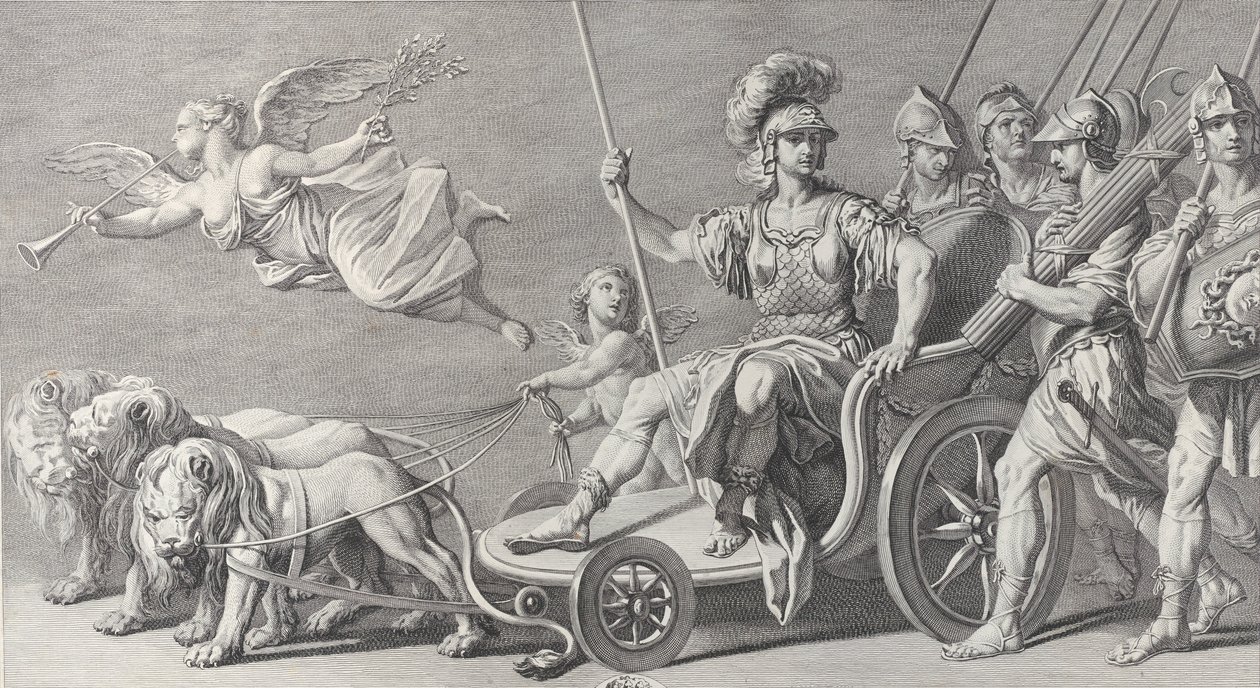 Mars op een wagen getrokken door drie leeuwen, 1749 door Charles Grignion