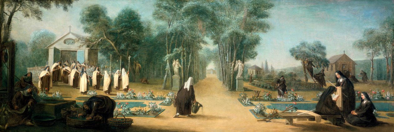 De Karmelietessen in de tuin, 18e eeuw door Charles Guillot