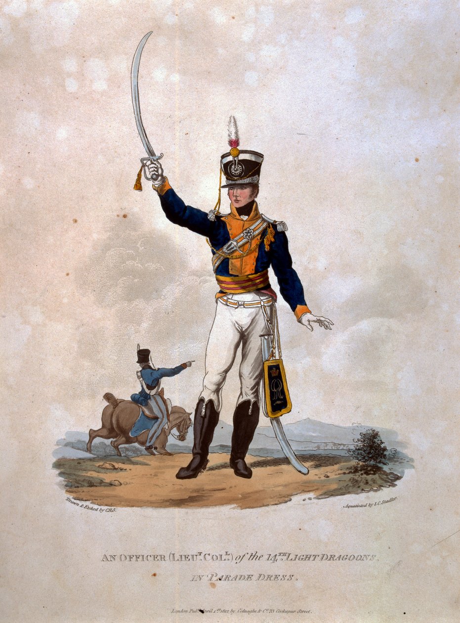 Een officier van de 14e Lichte Dragonders in parade-uniform, uit 