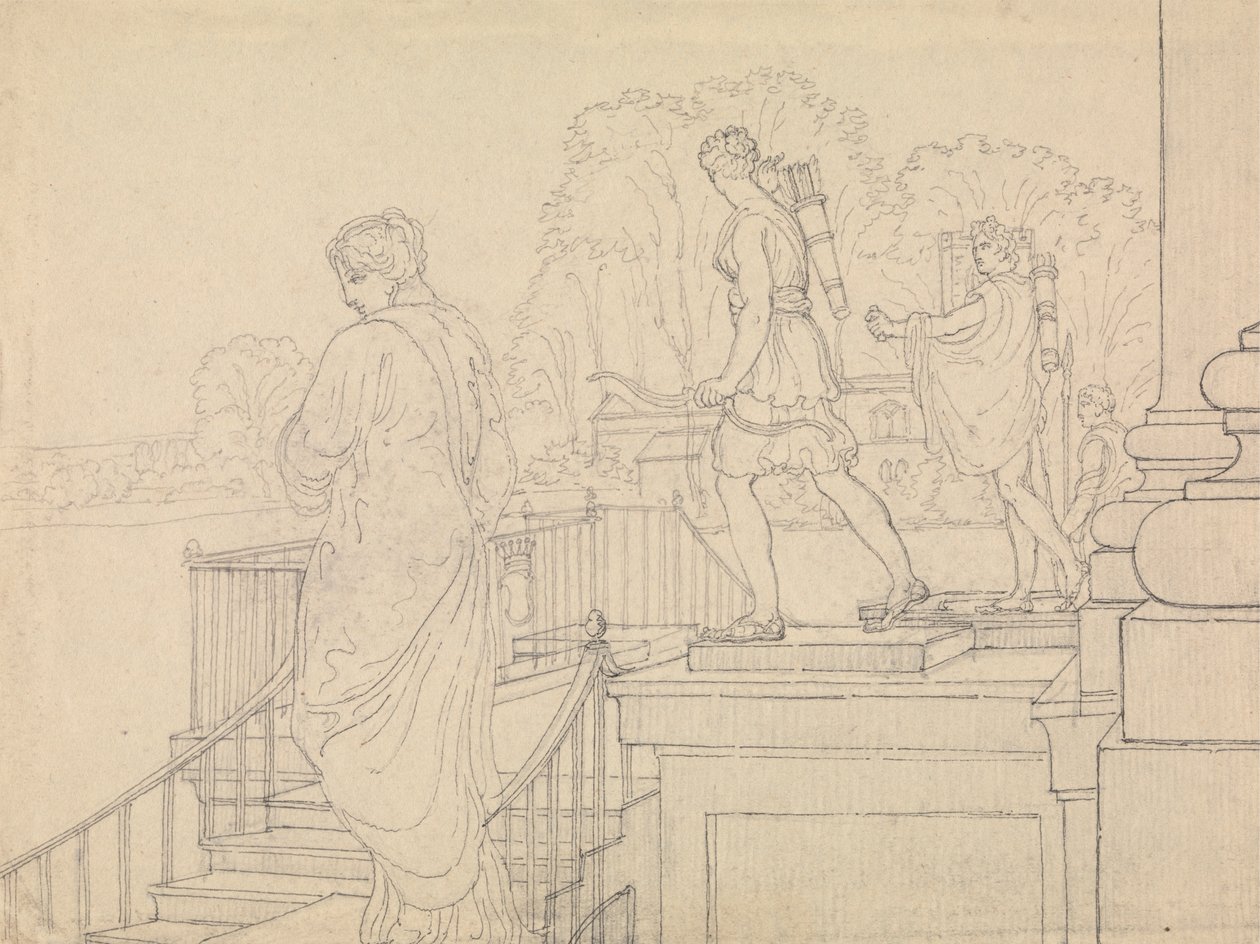 Portiek met beelden, Easton Neston, Northants door Charles Hamilton Smith