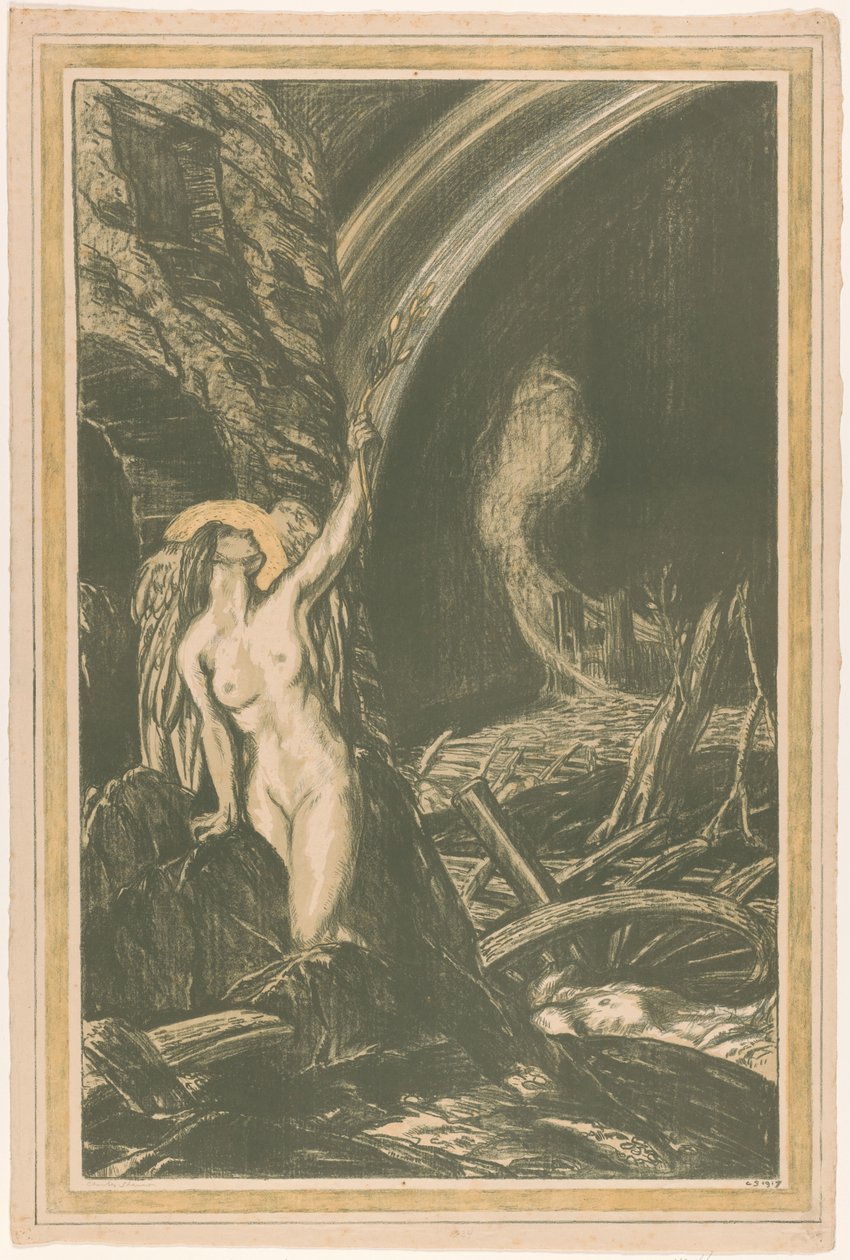 Allegorie op de wedergeboorte van kunst na de Eerste Wereldoorlog door Charles Haslewood Shannon (signed by artist)