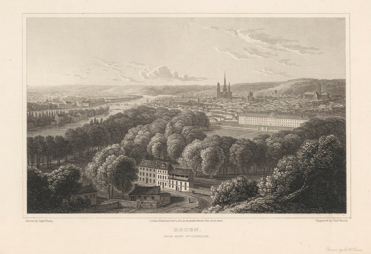 Rouen, vanaf Mont Sainte Catherine door Charles Heath