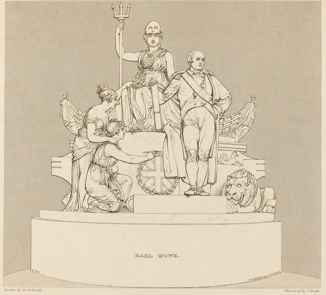Monument voor Earl Howe door Charles Heath after Henry Corbould after John Flaxman