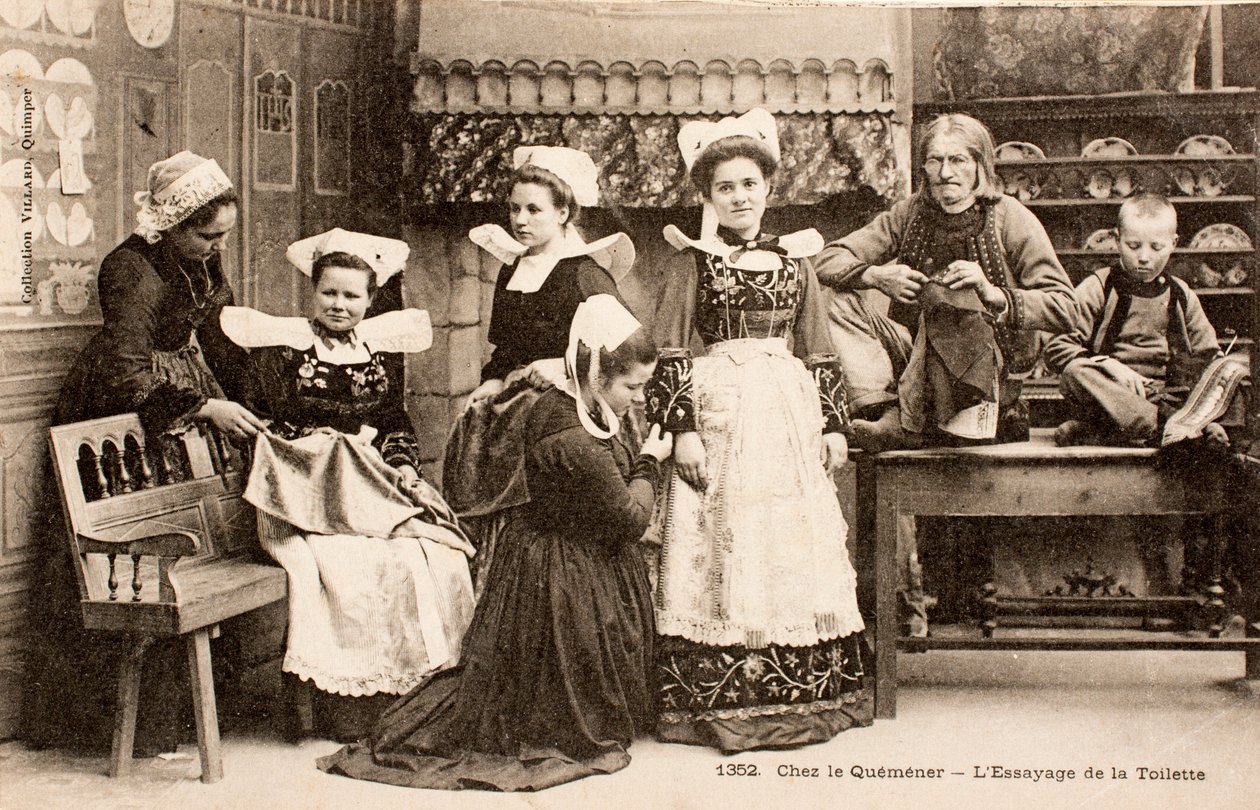 Oude ansichtkaart Bretonse familie Bretagne Frankrijk door Augustus Kollner