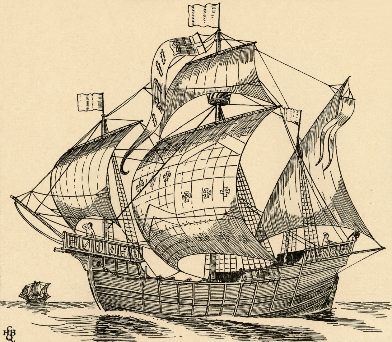 Een schip uit de tijd van Christoffel Columbus, 1931 door Charles Henry Bourne Quennell