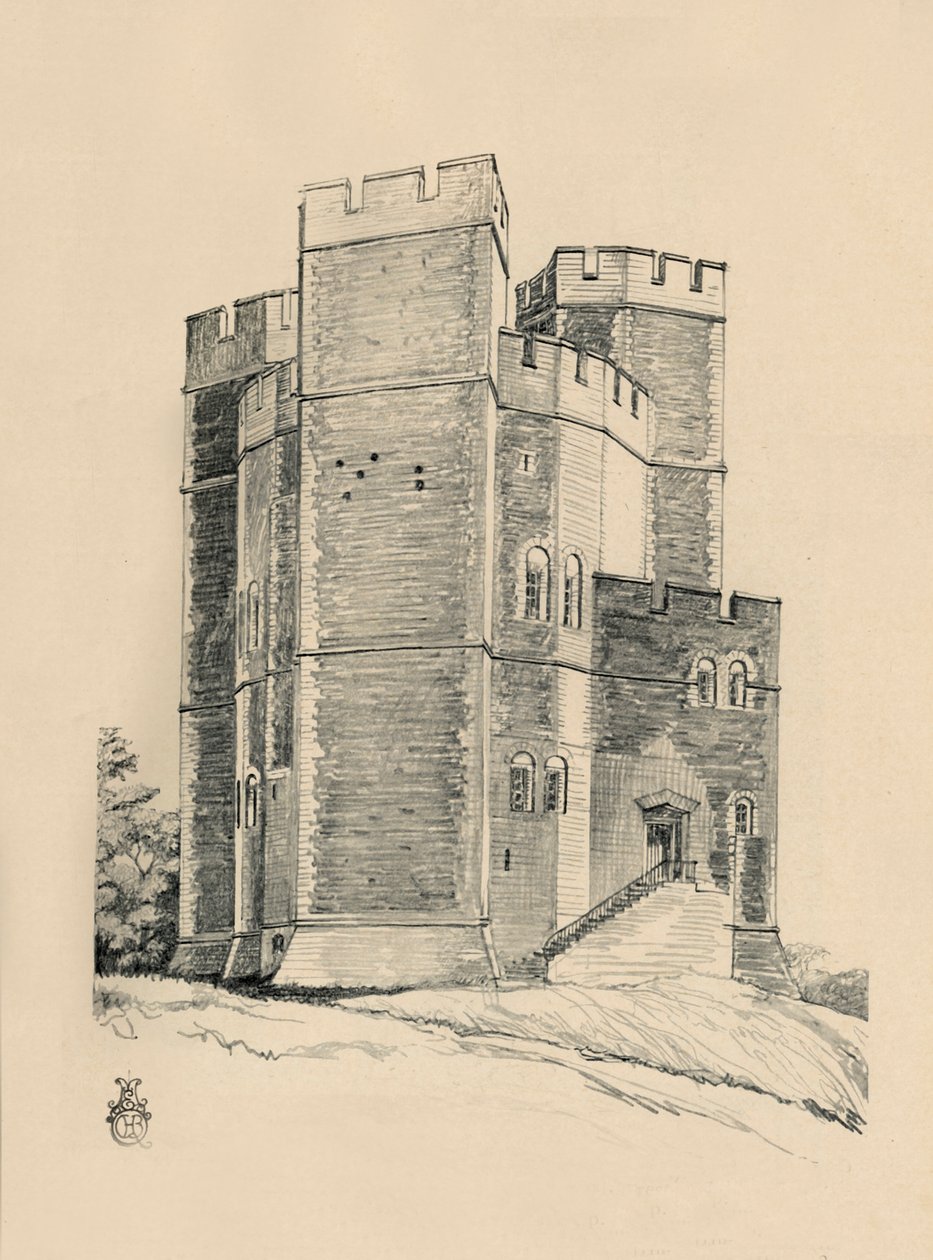 Exterieur van Orford Castle, Suffolk de Kantelen gerestaureerd, 1931 door Charles Henry Bourne Quennell