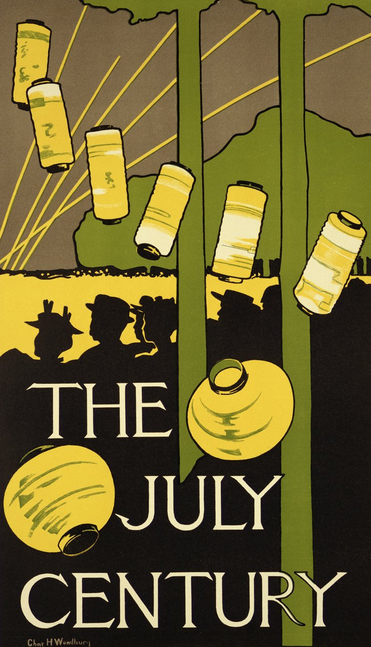 Reproductie van een poster die de Juli Editie van Century Magazine adverteert, gepubliceerd in New York door Charles Herbert Woodbury