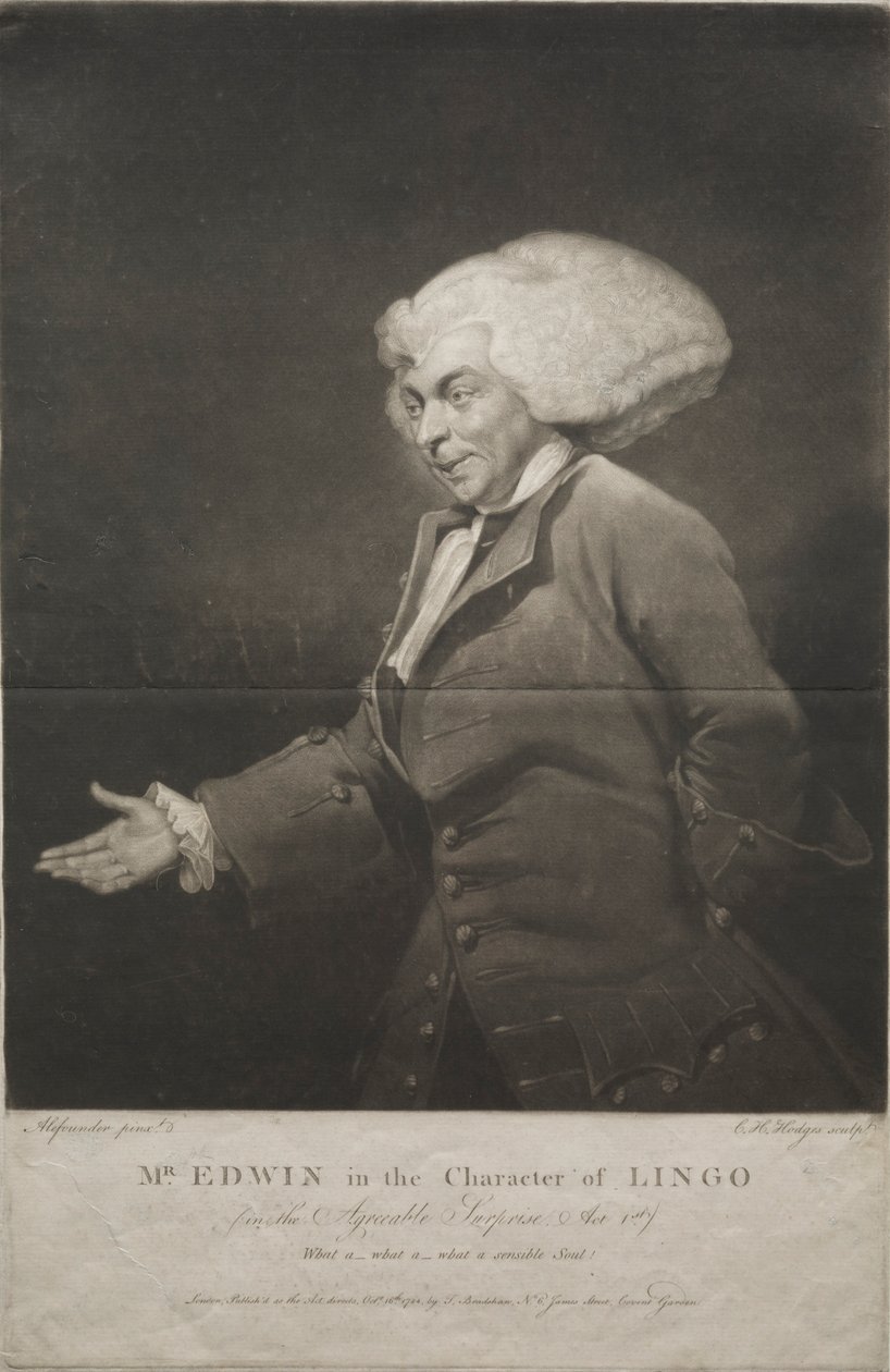 Mr. Edwin in de rol van Lingo, 1784 door Charles Howard Hodges