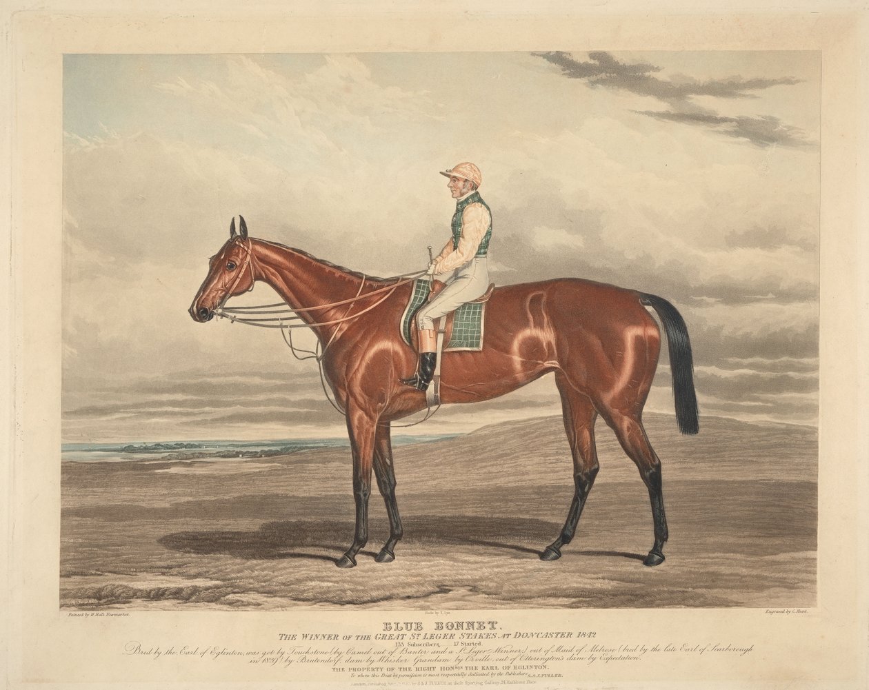 Paardenrennen: Blue Bonnet. De winnaar van de grote St. Leger Stakes in Doncaster in 1842 door Charles Hunt