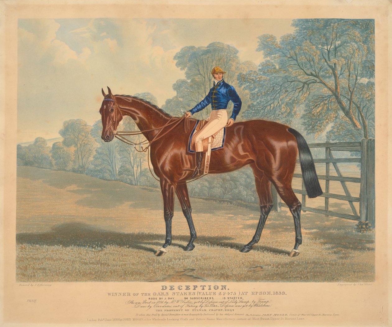 [Rennen]: "Deception", Gewinner der Oaks Stakes in Epsom, 1839, geritten von J. Day door Charles Hunt