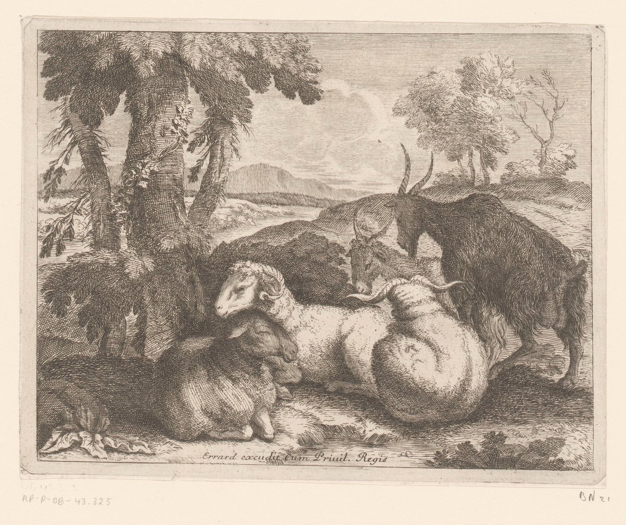 Schapen en geiten onder een boom door Charles II Errard (attributed to)