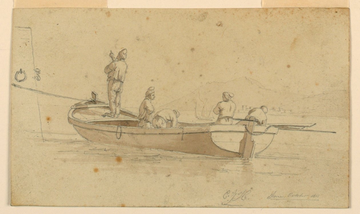 Vissersboot bij Italiaans Meer door Charles Joseph Hullmandel
