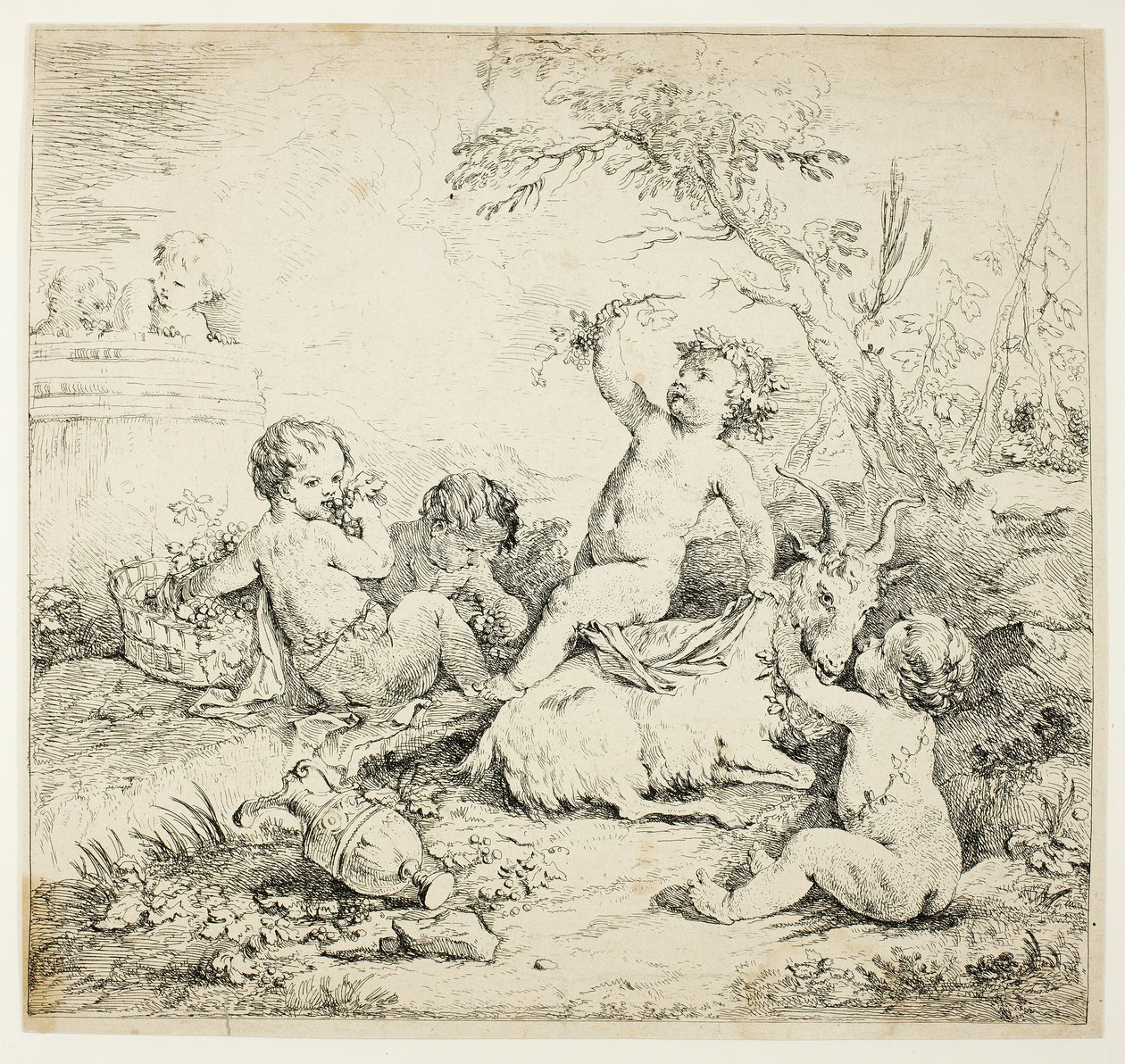 Cherubs met een Geit door Charles Joseph Natoire
