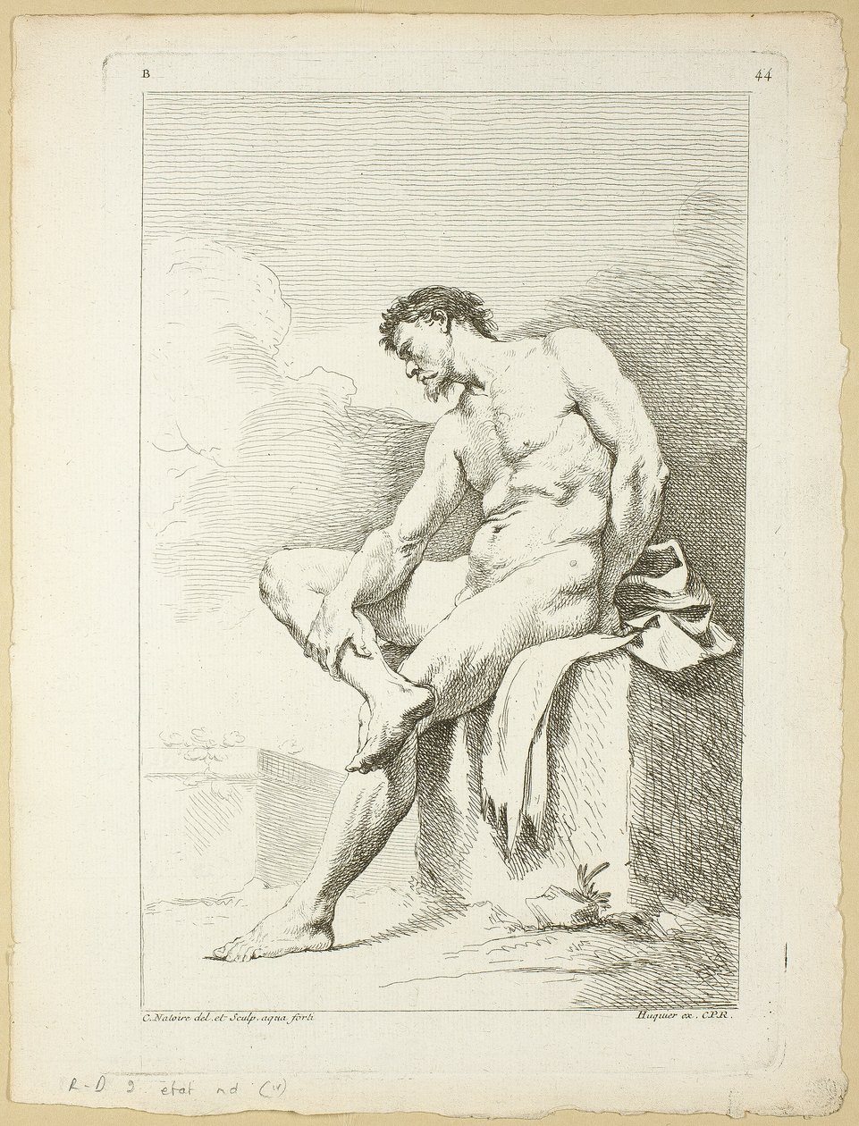 Figuur, uit Seconde livre de figures d’Academies gravées en Partie par les Professeurs de l’Académie Royale door Charles Joseph Natoire