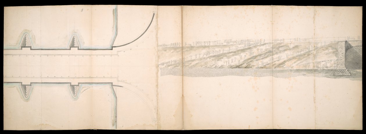 Ontwerpen van de geplande brug over de rivier de Theems in Londen door Charles Labelye