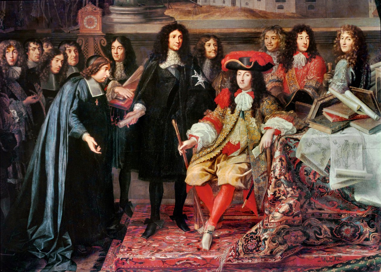 Lodewijk XIV richt de Academie van Wetenschappen op ... door Charles Le Brun
