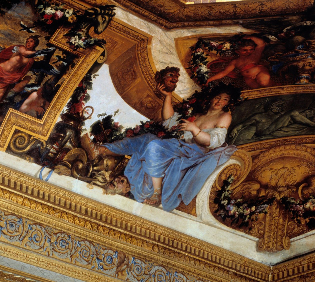 Thalie, een van de Muzen, beschermheilige van komedie en pastorale poëzie (detail) door Charles Le Brun