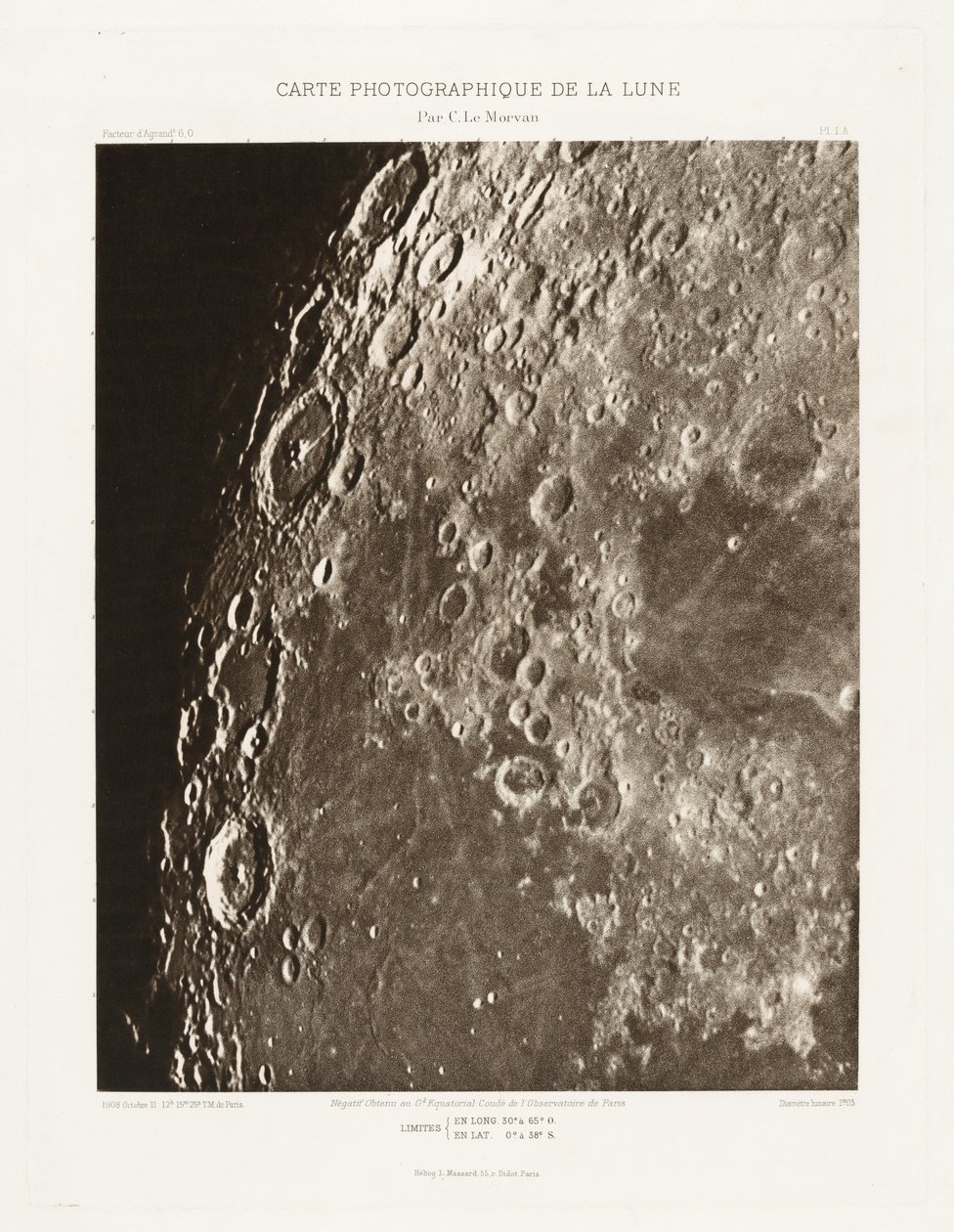 Carte photographique de la lune, planche I.A (Fotografische Kaart van de Maan, plaat I.A),11 oktober door Charles le Morvan