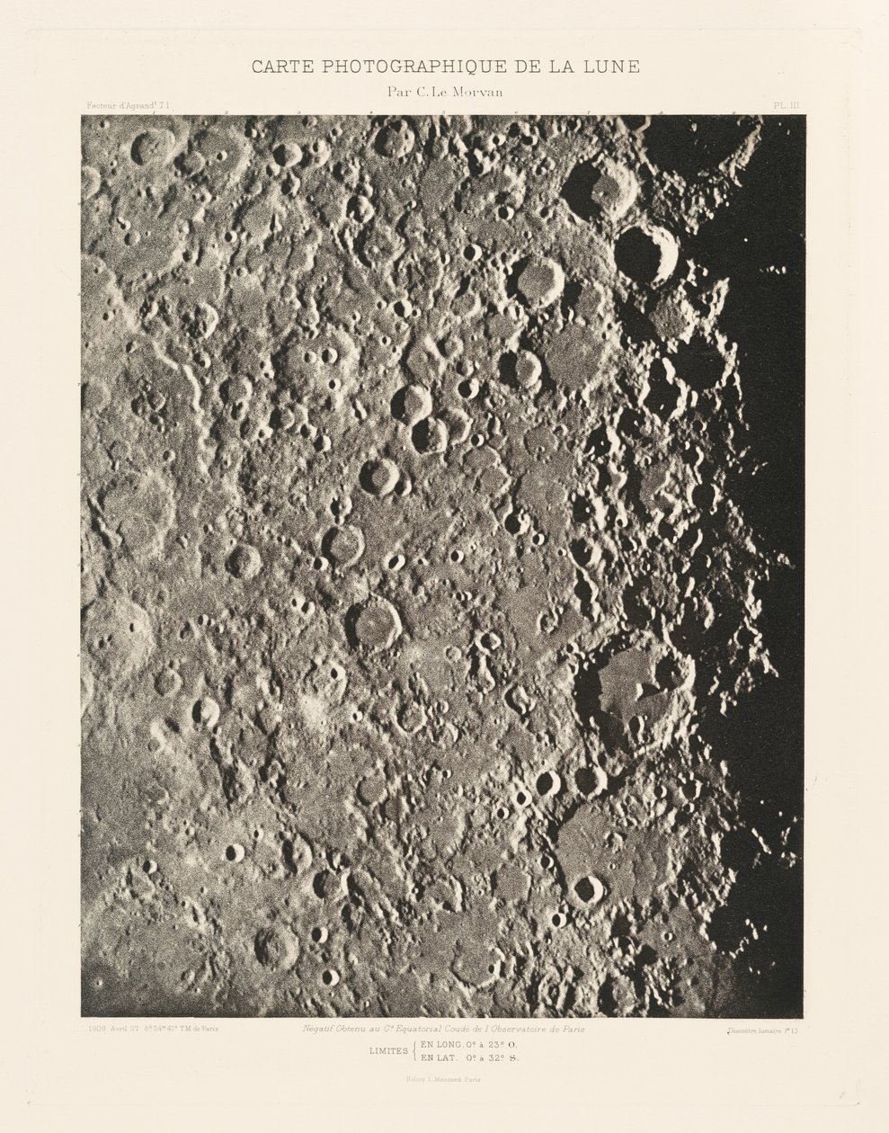 Fotografische kaart van de maan, plaat III, 27 april door Charles le Morvan