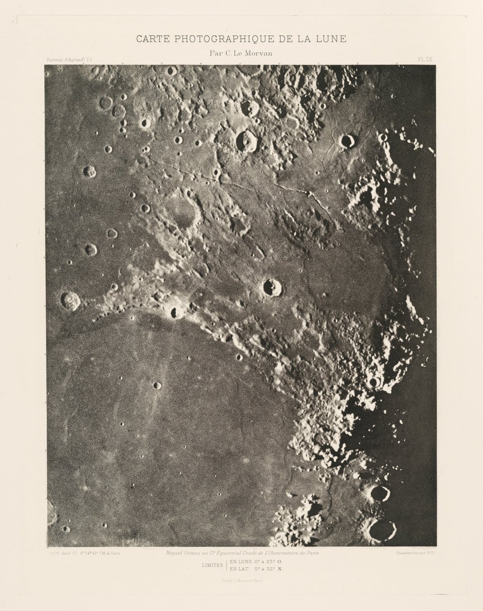 Fotografische kaart van de maan, plaat IX, 27 april door Charles le Morvan