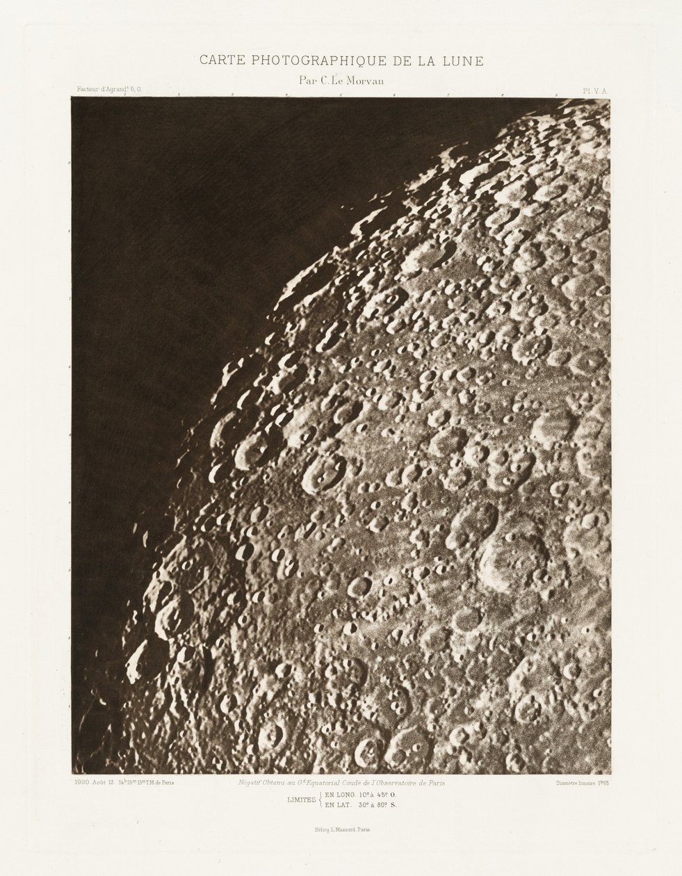 Carte photographique de la lune, planche V.A (Fotografische Kaart van de Maan, plaat V.A),13 augustus door Charles le Morvan