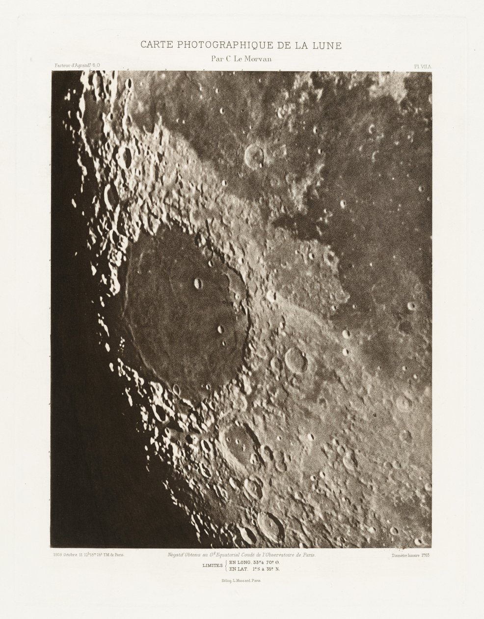 Carte photographique de la lune, planche VII.A (Fotografische kaart van de maan, plaat VII.A),11 oktober door Charles le Morvan