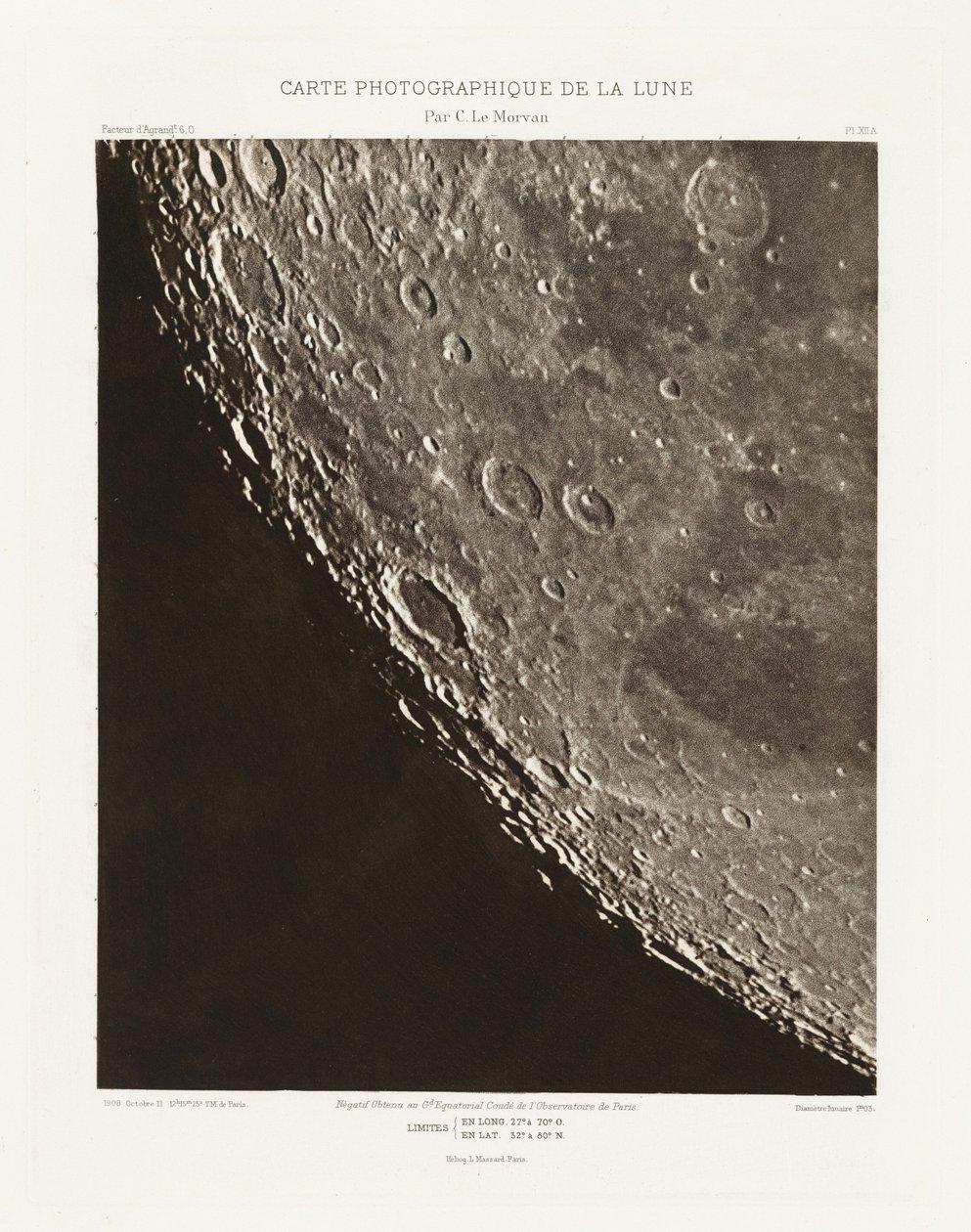 Carte photographique de la lune, planche XII.A (Fotografische Kaart van de Maan, plaat XII.A),11 oktober door Charles le Morvan