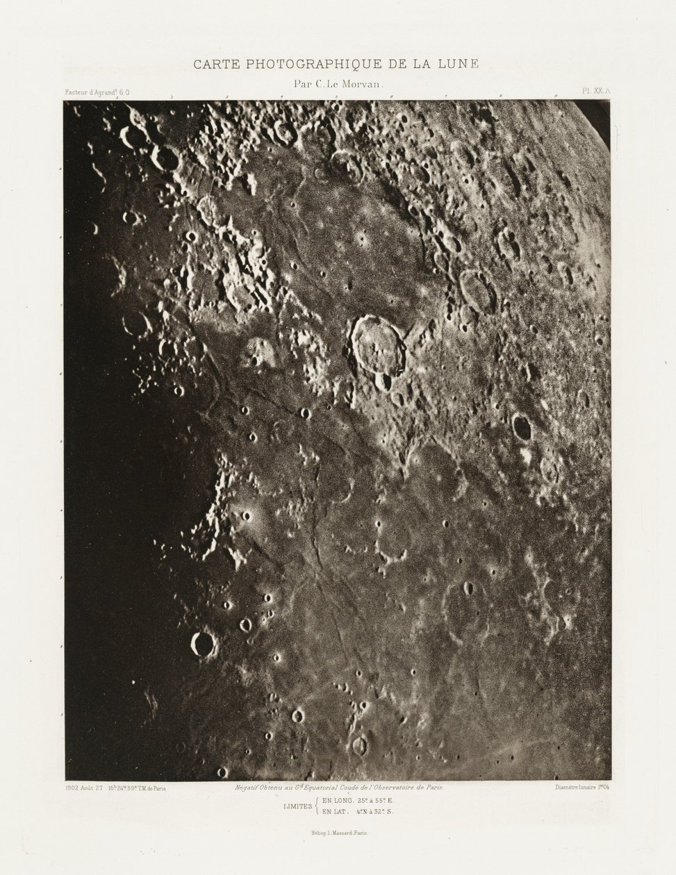 Carte photographique de la lune, planche XX.A (Fotografische Kaart van de Maan, plaat XX.A),27 augustus door Charles le Morvan