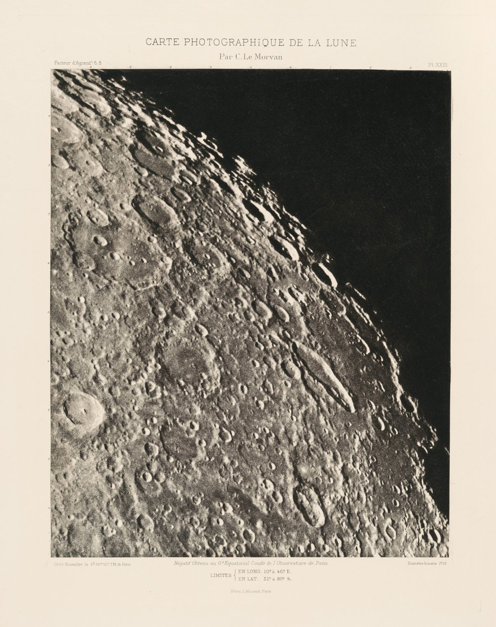 Fotografische kaart van de maan, plaat XXIII, 14 november door Charles le Morvan