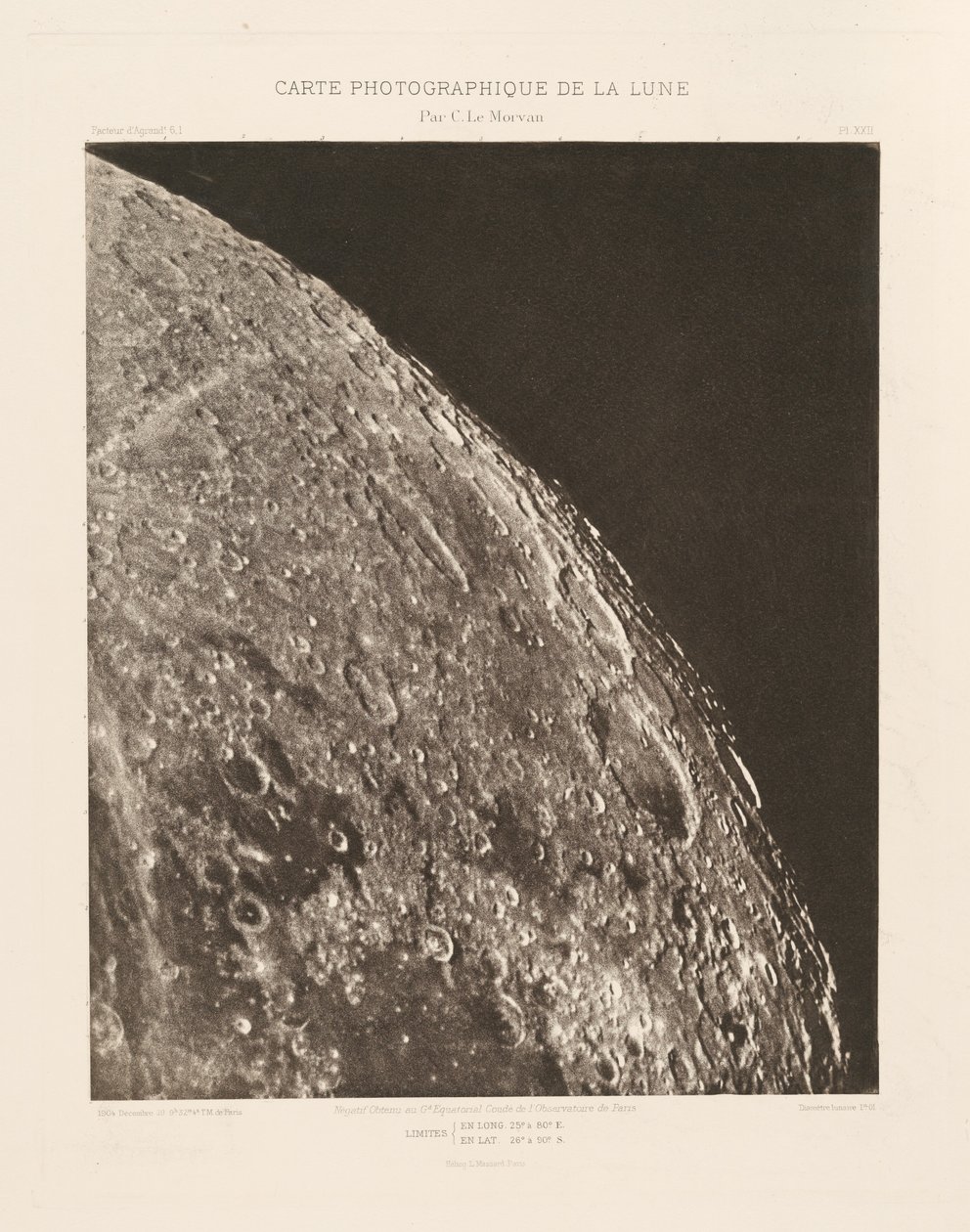 Fotografische kaart van de maan, plaat XXII,20 december door Charles le Morvan