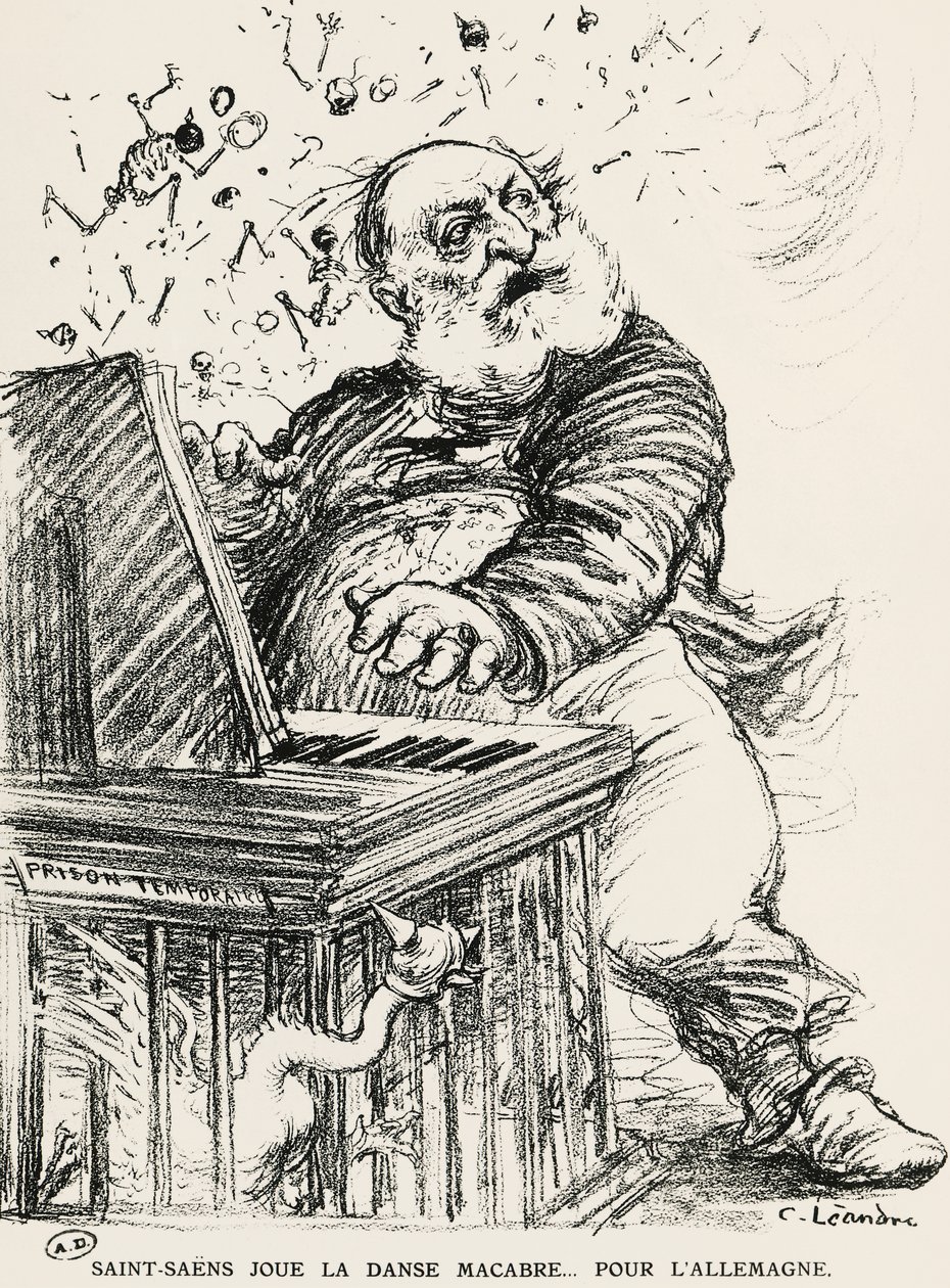 Karikatuur van Charles Camille Saint-Saens, Franse componist, pianist en organist door Charles Leandre