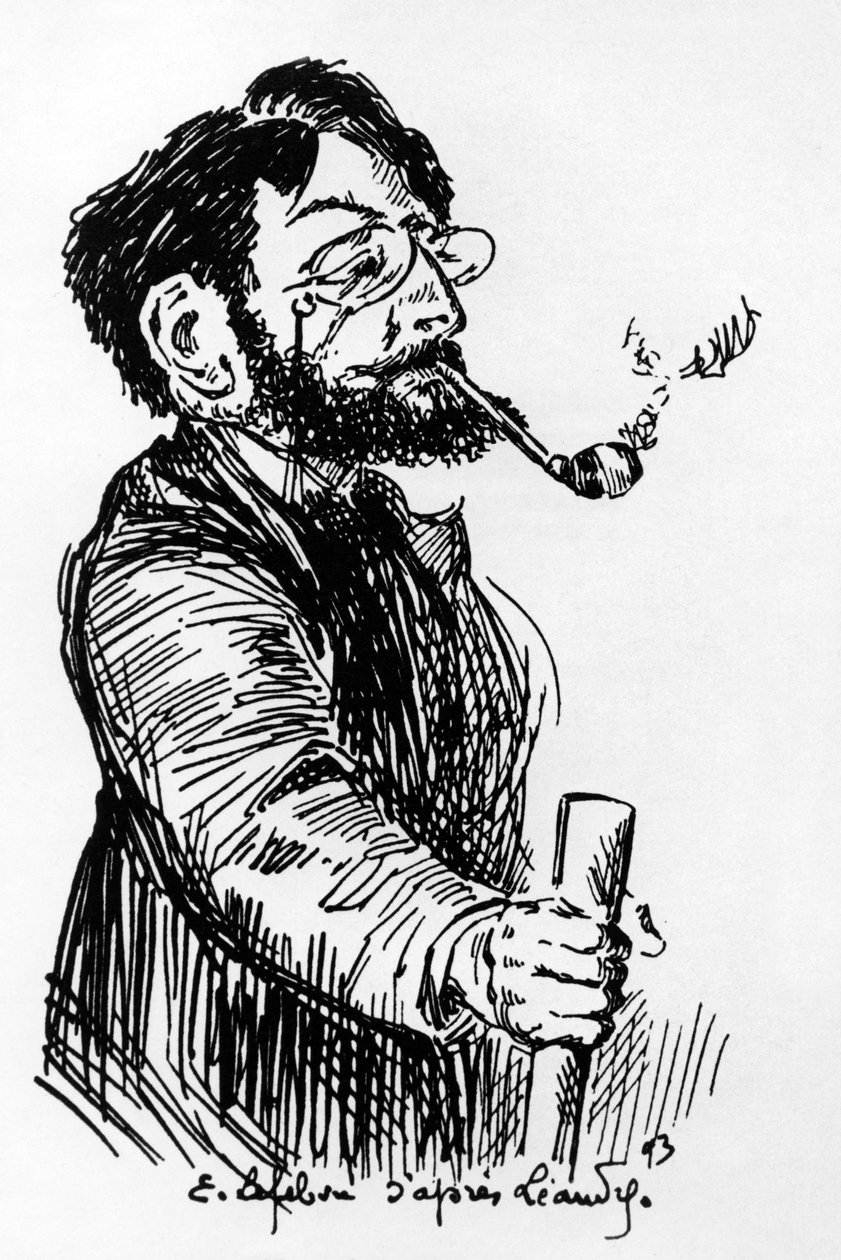 Henri Riviere (1864-1951) Franse kunstenaar en ontwerper (schaduwspel bij Cabaret Le Chat Noir), tekening door E. Lefebvre naar Leandre door Charles Leandre
