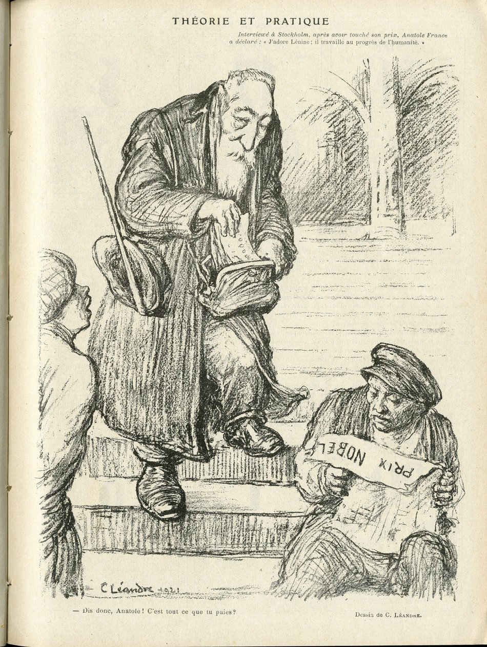 Illustratie door Charles Leandre (1862-1934) in Le Rire, 31/12/21 - Theorie en praktijk - Nobelprijs - Lenin, Frankrijk Anatole door Charles Leandre