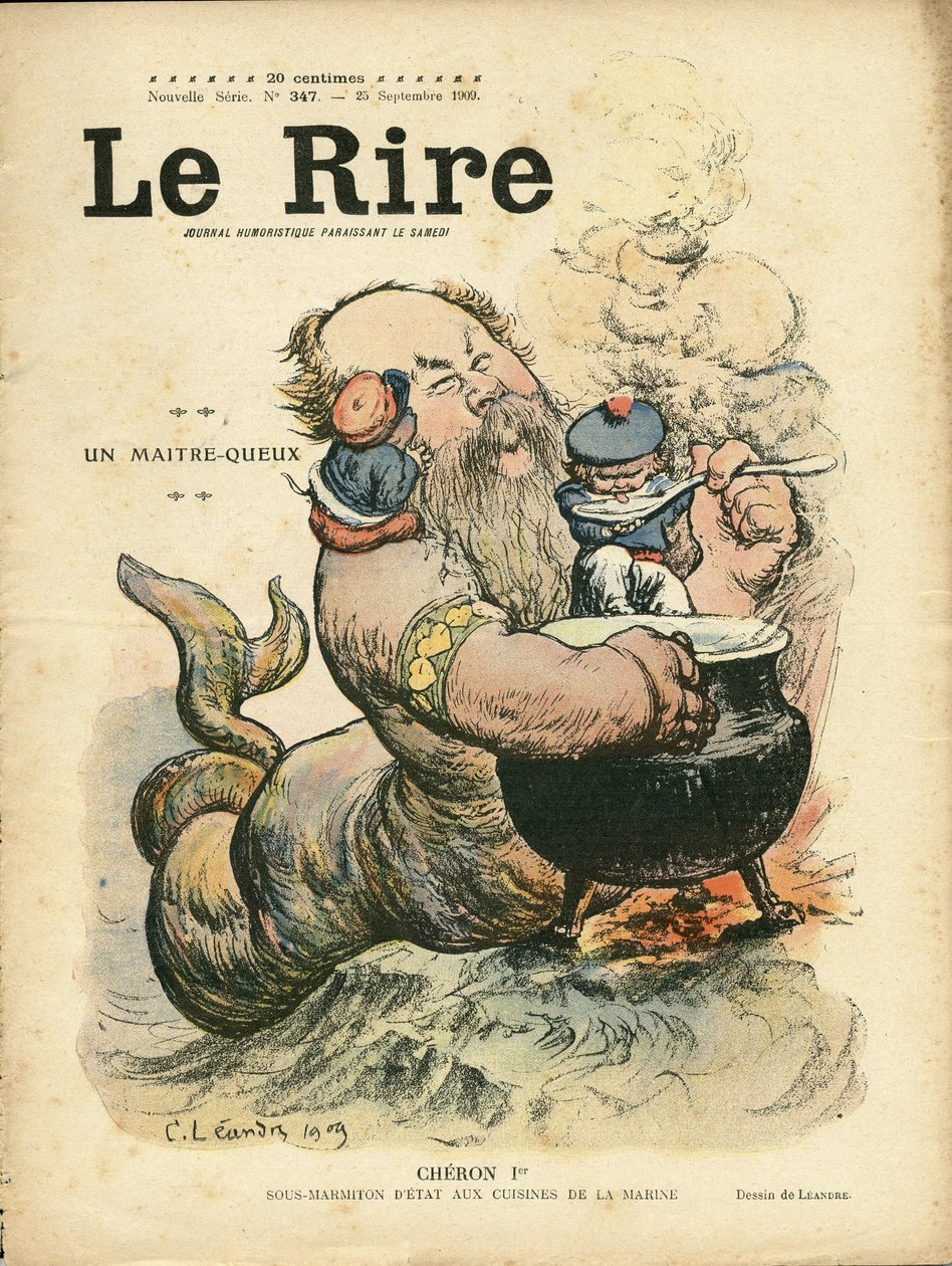 Illustratie van Charles Leandre (1862-1934) voor de Omslag van Le Rire, 25/09/09 - Een meester-kok - Marine Marine Marine Badplaats - Cheron Henry (1867-1936), Zeemeermin door Charles Leandre