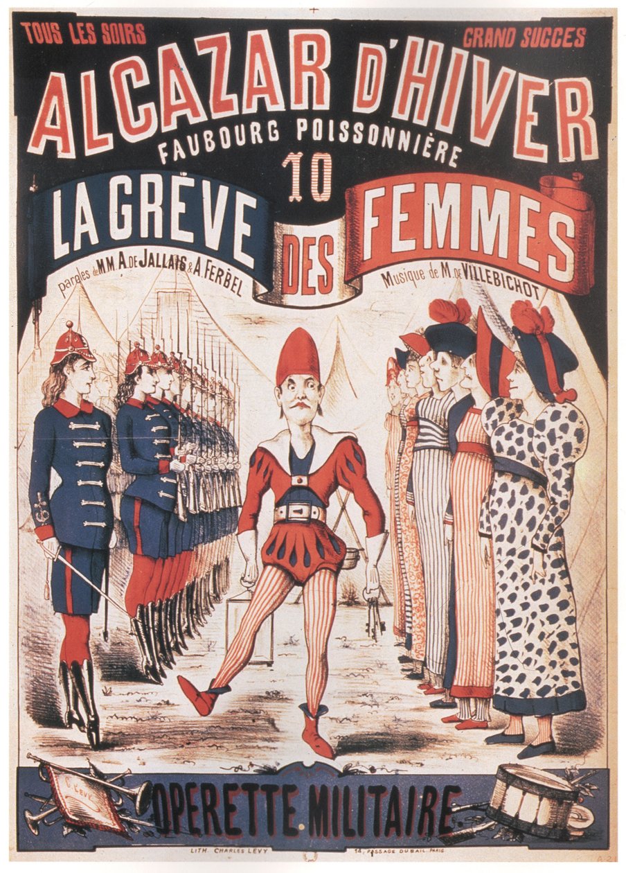 Poster voor de operette La Grève des femmes door A. de Villebichot, 1879-1880 door Charles Levy