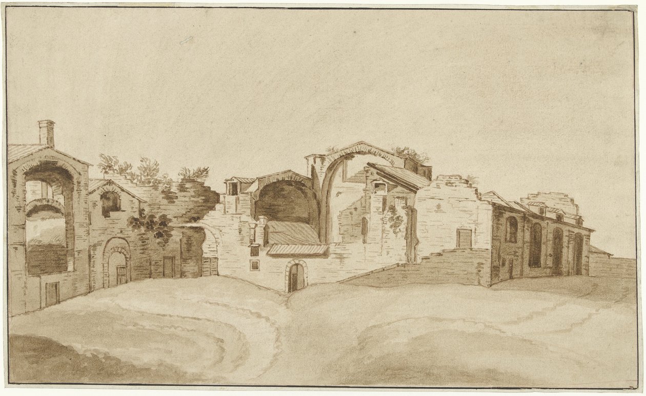 Gezicht op de Thermen van Diocletianus te Rome door Charles Louis Clerisseau