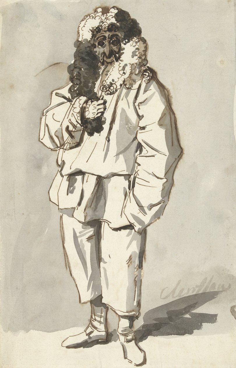 Romeinse polichinelle in vastenavondkostuum door Charles Louis Clerisseau