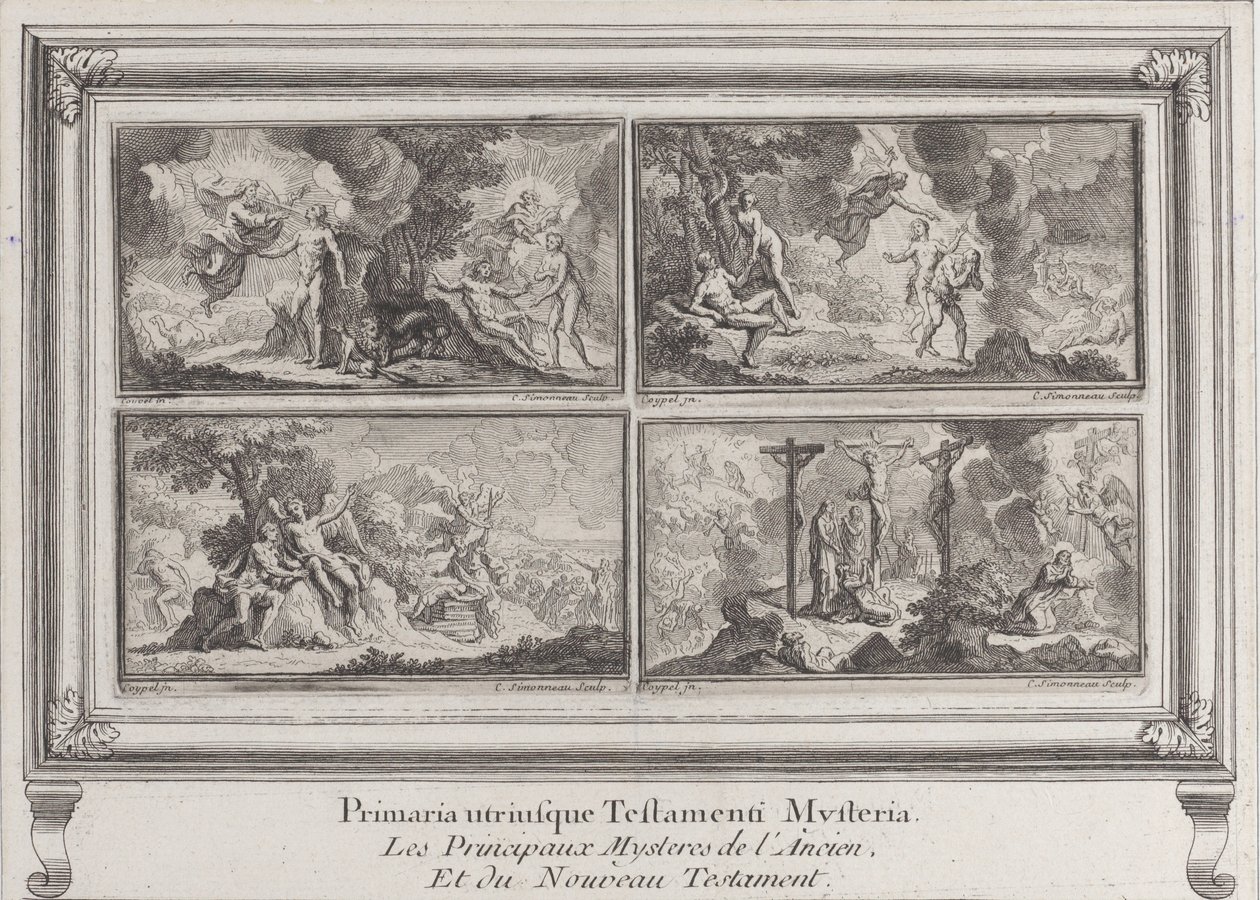 Vier Bijbelse scènes: de belangrijkste mysteries van het Oude en Nieuwe Testament, 1680-1728 door Charles Louis Simonneau