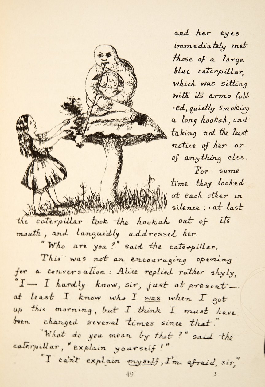 Alice krijgt advies van de Blauwe Rups, illustratie uit Alice