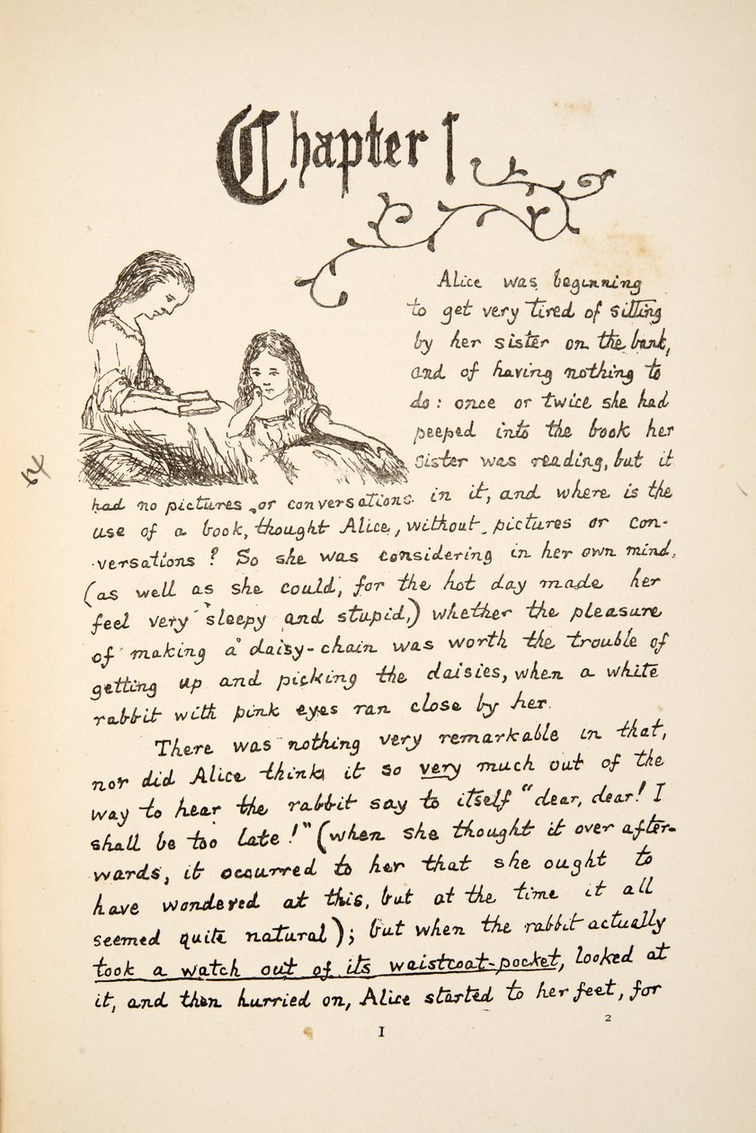 Alice met haar zus, illustratie uit Alice