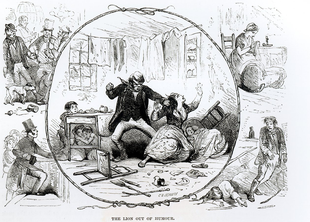 De leeuw zonder humor (gravure) (z/w foto) door Charles M. Gorway