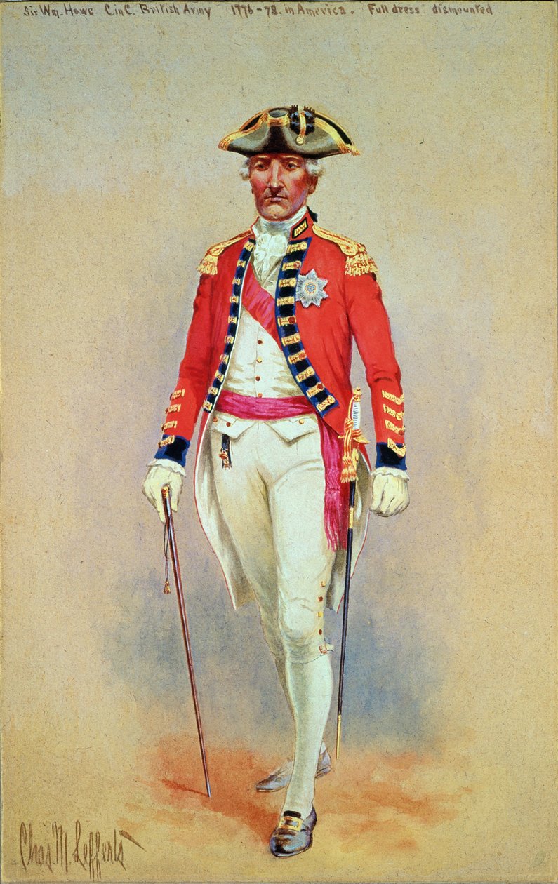 Sir William Howe, Bevelhebber van het Britse Leger (1776-78) in volledige uitrusting te voet door Charles MacKubin Lefferts