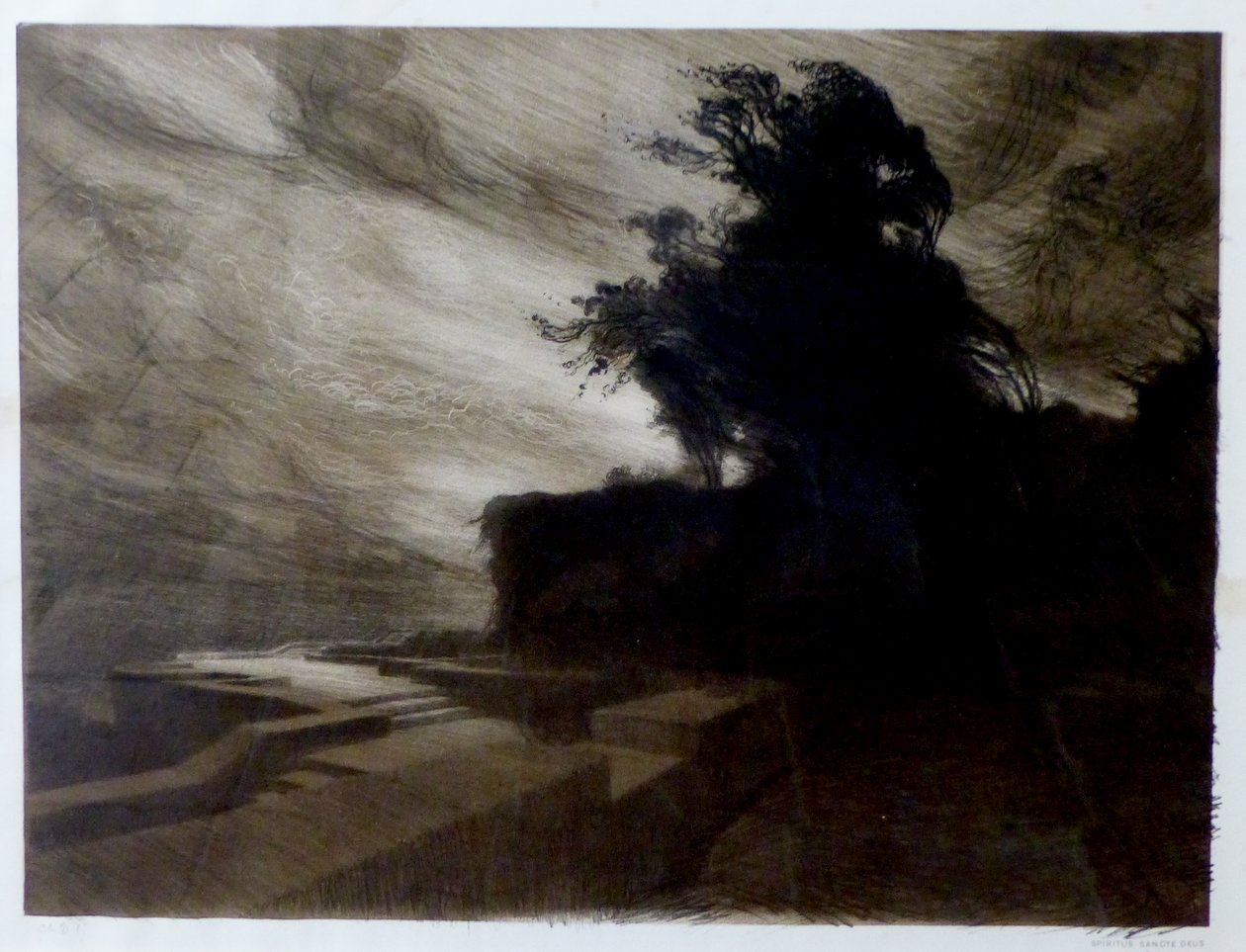 Frans:  Le Vent - behoort tot een serie van 9 lithografieën genaamd Cantique des créatures door Charles Marie Dulac