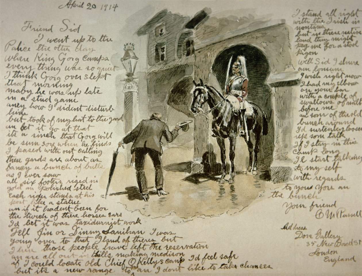 Geïllustreerde brief, 20 april 1914 door Charles Marion Russell