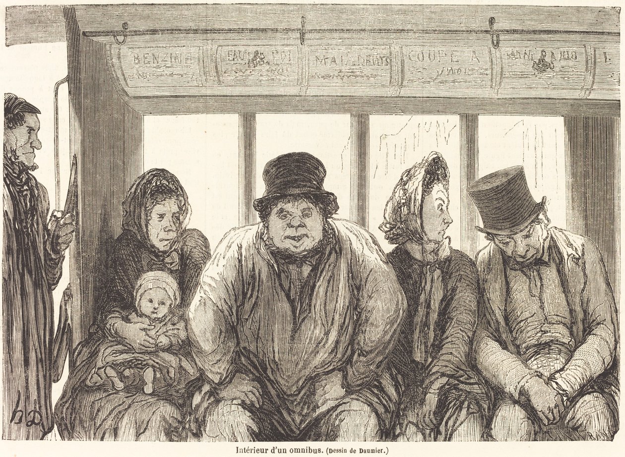 Interieur van een omnibus [onderste helft] door Charles Maurand after Honoré Daumier